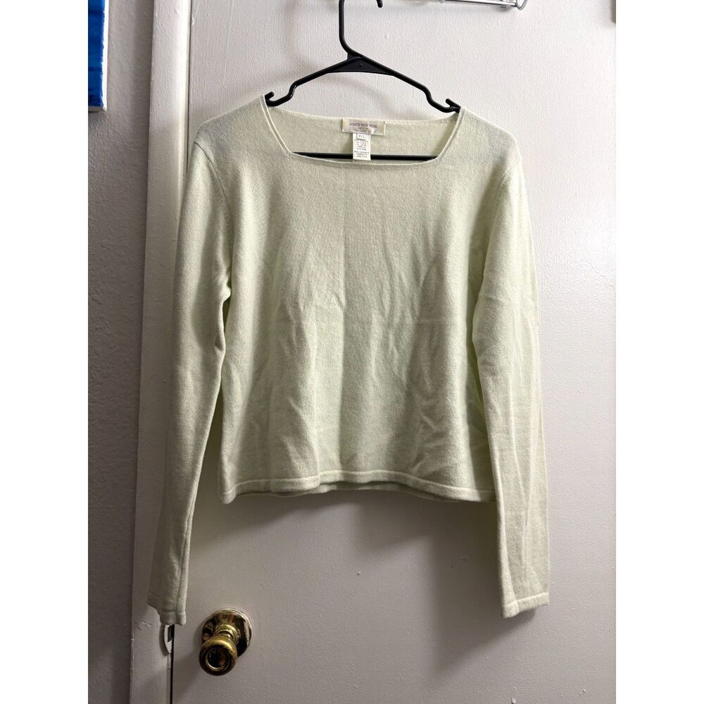 Women's Jones New York 100% Cashmere Pastel Green Square Neckline Sweater Sz PL